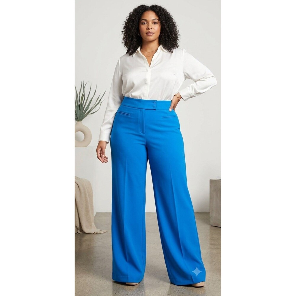 New York & Company Women's Blue Wide Leg Dress Pants Plus Size 18